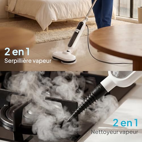 Livatro Steam Mop for Hard Floors with Motorized Rotating Head | 1300 W, steam ready in 30 s, 500 ml removable tank, 15 accessories and 5 m cable
