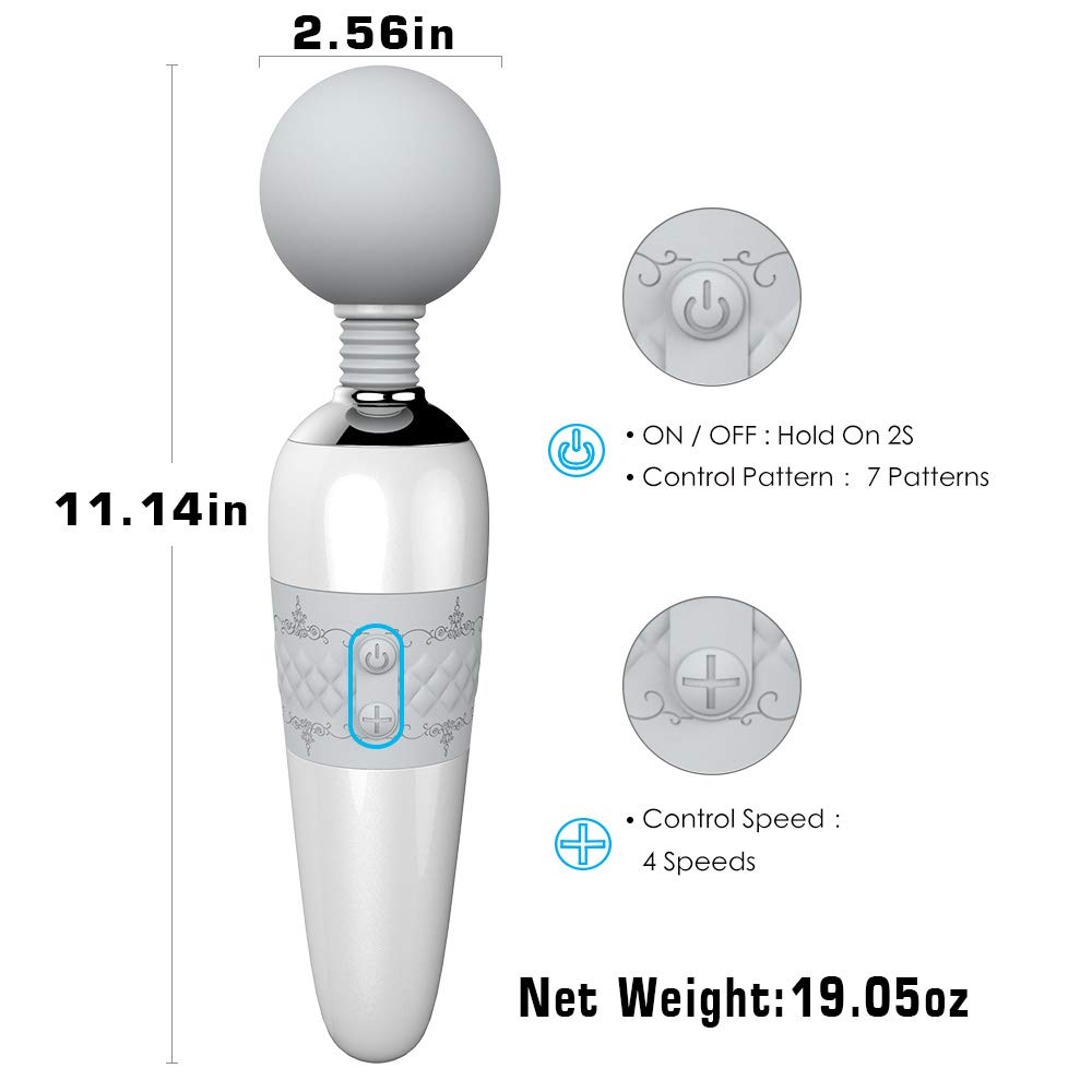 Cordless Magic Therapeutic Wand Massager Handheld - 7 Pattern / 4 Speed for Muscle Aches & Sports Recovery, Rechargeable & Waterproof (Gray Enhanced Version)