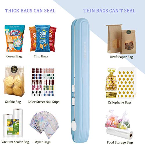 UPGRADE Mini Bag Sealer for Food Storage, Mini Sealing Machine Heat Seal Portable Heat Sealer Resealer Handheld Kitchen Gadgets for Chip Bags, Plastic Bags, Color Street Nail Strips, Mylar Bags - Blue
