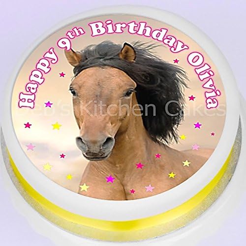 Horse Cake Topper Pony Personalised Message 7 5 19cm Round Icing Amazon Co Uk Kitchen Home