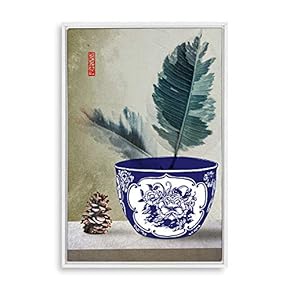 Framed Canvas Wall Art for Living Room, Bedroom Blue and White Porcelain Canvas Prints for Modern Home Decoration Ready to Hang - 16"x24" inches