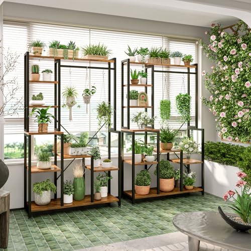 Simple Wisdom Soporte para Plantas de Metal,Soporte para Macetas Grandes,Estante para Plantas 9 Unidades Independientes para Almacenar Plantas en Macetas,Percha de Ropa para Plantas