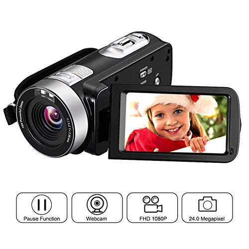 Videocamara Full HD Camera de Video 1080p 24.0 MP 3 pulgadas LCD rotativa pantalla digital videocámara 16X zoom digital función de control remoto grabadora de vídeo