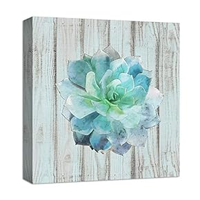 Rustic Succulent Green And Blue Wood Style - Canvas Art