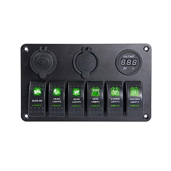 Proelectric-Green-LED-Light-2-Waterproof-MarineBoat-Car-Switch-Panel-6-Gang-USB-Charger-Voltage-Indicator-Power-Socket-5-pin-On-Off-Rocker-Switch Proelectric-Green-LED-Light-2-Waterproof-MarineBoat-Car-Switch-Panel-6-Gang-USB-Charger-Voltage-Indicator-Power-Socket-5-pin-On-Off-Rocker-Switch
