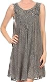 Sakkas 16608 - Vilaya Short Sleeveless Embroidered Sequin Tank Top Caftan Dress / Cover Up - Dark Grey - OS