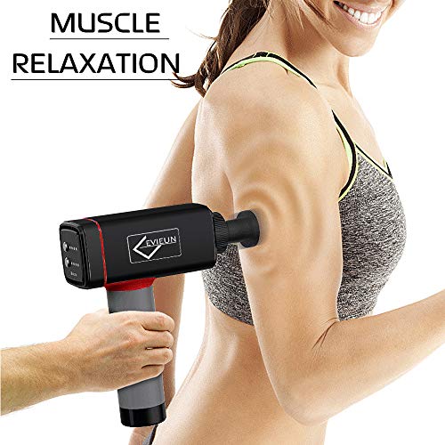 EVIEUN Percussion Massage Gun - Vibration Deep Tissue Massager - Quietest Cordless Device for Body Pain Relief - with 4 Heads Adjustable 4 Speed Variation