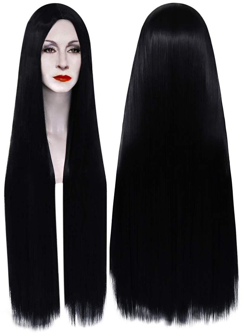 Enenblau Women's Black Wig 100 cm Extra Long Hair Wigs for Women Straight Middle Part Cosplay Costume Anime Party Wig 013
