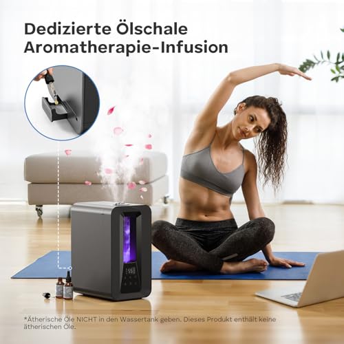 5L Top Fill Luftbefeuchter Schlafzimmer, Ultraschall Kühle Nebel Humidifier mit Aroma Diffuser, Smart Hygrostat, Nachtlicht, 50H/25dB Leise Raumluftbefeuchter für Pflanzen Baby Kinderzimmer