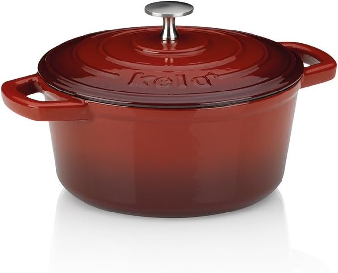kela 11940 Roaster with Lid, Cast iron, Enamel coating, High heat storage, Suitable for induction, 2.5 L, Red, Round, Calido