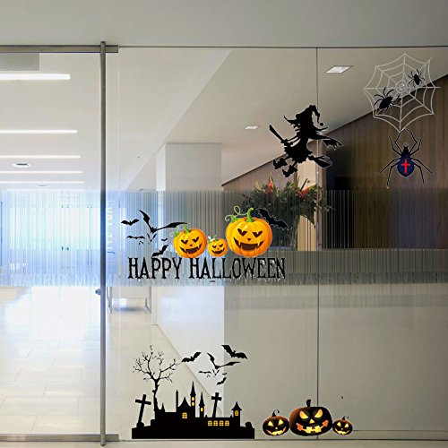 TOTOMO Halloween Wall Window Decals Stickers Cling Decorations for Indoor Party Decor Black Bats Witches W204 - Thumbnail 3
