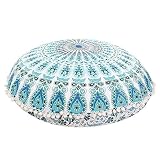 AAKARSHAN 32" Mandala Floor Pillow Cushion Seating Throw Cover Hippie Decorative (Blue White)