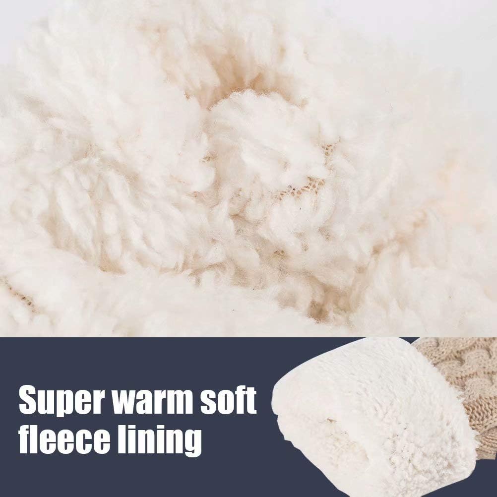 Winter Wool Mitten Gloves For Women, Warm Knit Touchscreen Thermal Cable Gloves With Thick Fleece Lining (Soft Gray) at  Women’s Clothing store