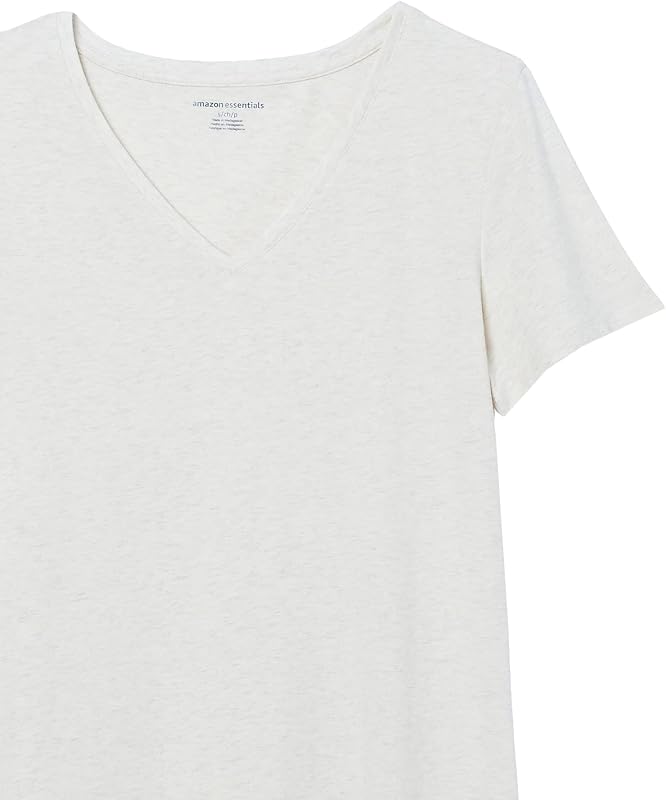 Damen T-Shirt Regular Fit mit kurzen Ärmeln und V-Ausschnitt, 2er-Pack, Olivgrün/Haferbeige Meliert, M