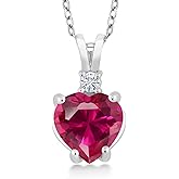 Gem Stone King 14K White Gold Customized and Personalized 8MM Heart Shape and Round Gemstone Birthstone Heart Shape Pendant Necklace For Women