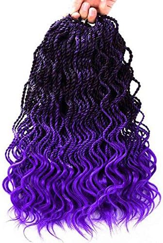 3Packs 14'' Ombre Deep Senegalese Twist Crochet Hair Braids Wavy Ends Free Synthetic Hair Extensions Kanekalon Braiding Hair Havana Mombo Dreadlocks 35strands/pack (#1B/PURPLE)