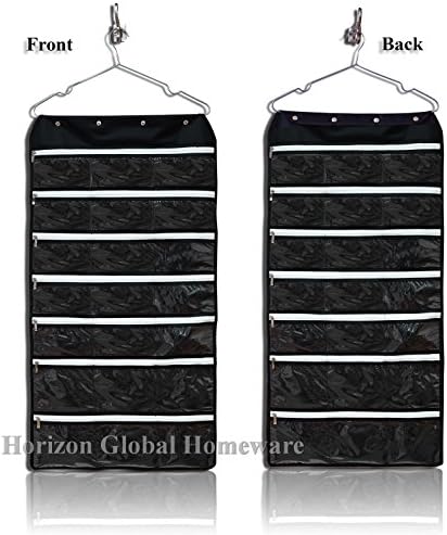 Hanging Jewelry Organizer with 42 Zipper Pockets for storing Jewelries, Accessories, Toiletries, Black