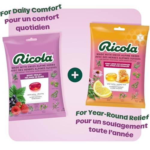 Ricola Berry Medley Herbal Cough Drops - 45 Count | Made with Swiss Alpine Herbs and Low Menthol for Everyday Throat and Voice Care - Throat Lozenges with Low Sugar