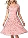 AONOUR Women's Vintage Floral Lace Elegant Cocktail Formal Swing Dress with Short Sleeve