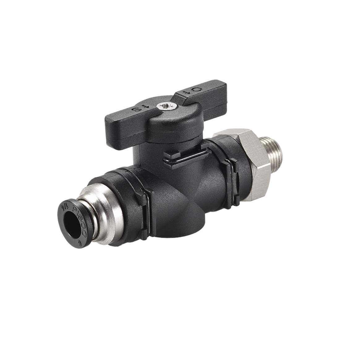 sourcing map Pneumatic Ball Valve, G1/8 to 6mm Inner Diameter, for Air Flow Control, Plastic Nickel Plated Brass Black