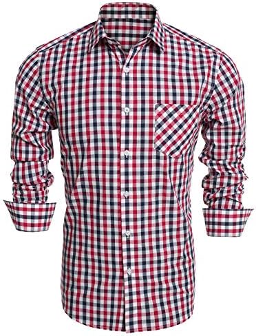 DAZZILYN Men's Plaid Shirts with Hoodies Slim Fit Long Sleeve Button Down Shirt
