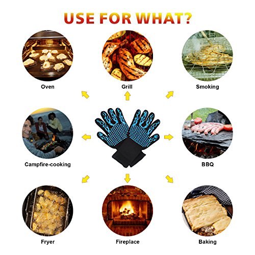 Awekris BBQ Grilling Cooking Gloves, 932℉ Extreme Heat Resistant Gloves, Grill Oven Safety Mitts - 1 Pair 14 inch Long for Extra Forearm Protection