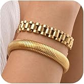 Stackable Gold Chunky Bracelets Set - 2pcs 18K Gold Plated Bracelet Non-tarnish,Stainless Steel Stretched Chain Friendship Bangles Trendy Jewelry,Wedding Party Christmas Birthday Gifts for Women