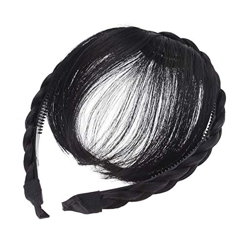 Lurrose Front Hair Bangs Wig Headband Braids Hair Accessories (Black)