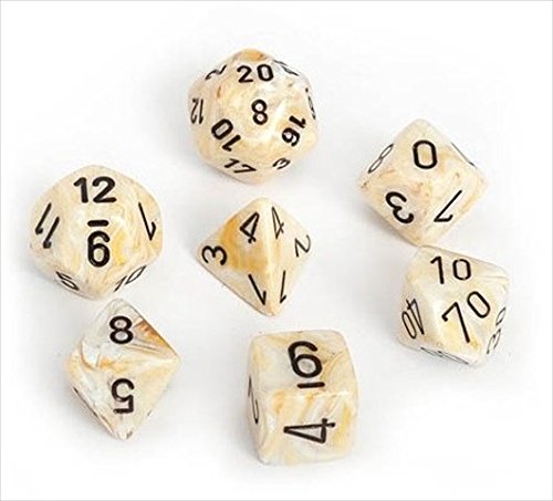Chessex Manufacturing 27402 Cube Set Of 7 Dice - Marble Ivory With Black Numbering