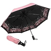 Sun Umbrella-Auto Open Close Folding Rain Umbrella,Waterproof Travel Women Parasol Automatic Umbrella (Pink)