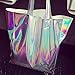 Ofila Holographic PU Tote Handbag Large Hologram Shopper Laser Shoulder Bag for Women, Silver