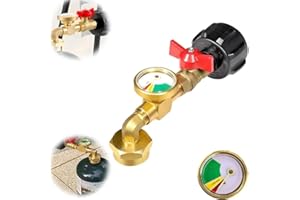 PETUPS Propane Refill Elbow Adapter with Tank Gauge, 2024 Propane Refill Adapter for 1 LB Tanks, 90-Degree Elbow Gas Refill Adapter, QCC1 Propane Tank Refill Adapter with Valve and Gauge for Outdoor (1PCS)