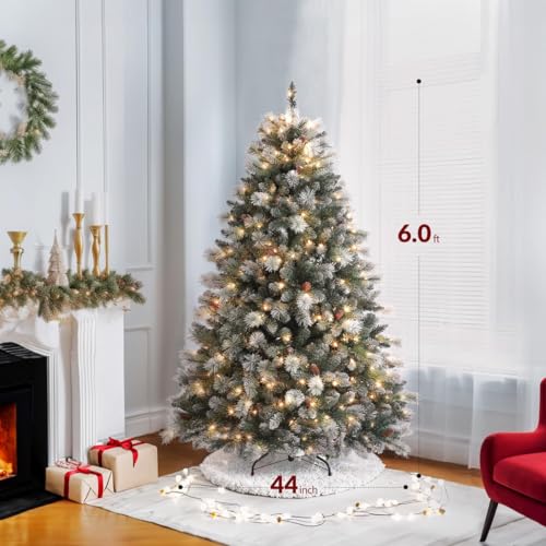 OasisCraft Prelit Christmas Tree 6FT, Snowy Aspen Spruce Trees, Flocked Artificial Christmas