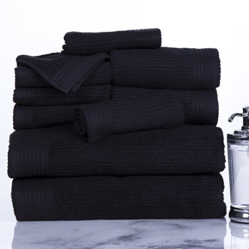 Lavish home ribbed 100% cotton 10 piece towel set - bla…