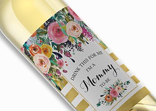Drink This For Me - Iโm a Mommy-To-Be โ SET of 5 โ Pregnancy Announcement Wine Labels, Pregnancy Reveal Wine Label, Baby Surprise, Alternative to Baby Announcement Cards, WEATHERPROOF, Gold, A103-5M1
