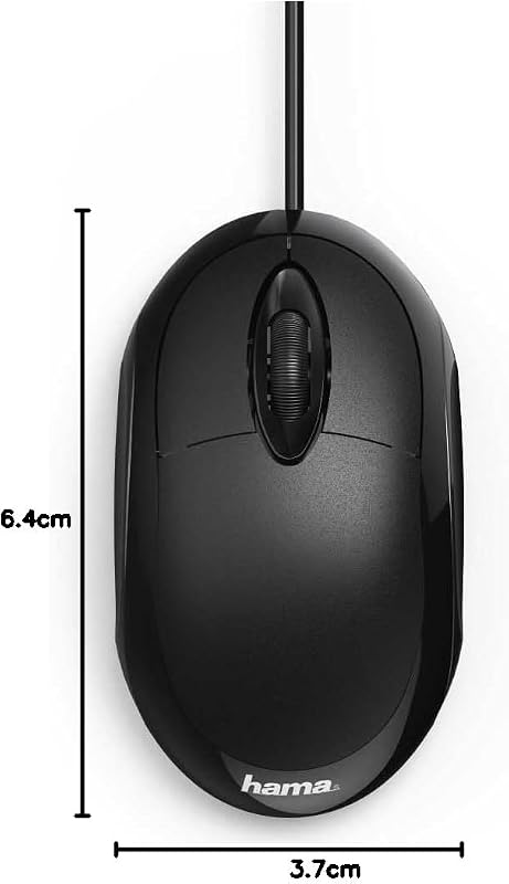 Mouse óptico hama com conexão usb, para canhotos e destros, cabo de 1,30 m, mouse mc-100 com cabo preto, cor preta