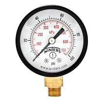 Winters PEM Series Steel Dual Scale Economical All Purpose Pressure Gauge with Brass Internals, 0-100 psi/kpa, 2