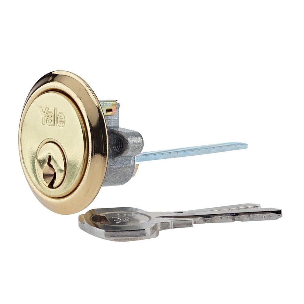Yale Replacement Rim Cylinder, Polished Brass, 2 Keys, Suitable for 38-57 mm Doors