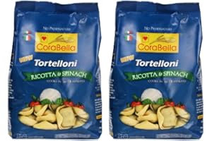 Corabella Ricotta & Spinach Fresh Pure Cheese Tortellini Pasta with Eggs, Gouda, Mozzarella Cheese, Sunflower Oil – Convenient Pack of 2 (8.8 Oz Each)