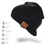 CFZC Bluetooth Beanie Hat Cap Wireless Bluetooth Headphone Headset Earphone soft warm with stereo speaker hands-free for man and woman outdoor sports gift(color black)