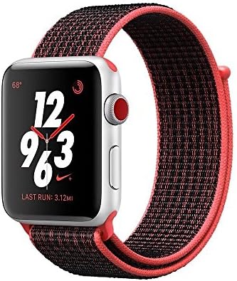 Amberwin Apple Watch Sport Loop Band 38mm 42mm, Lightweight Breathable Nylon Replacement Band for Apple Watch Nike+, Series 1, Series 2, Series 3, Sport, Edition (Red Black, 42)