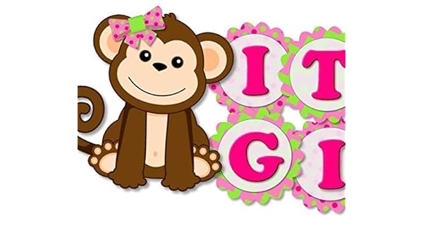 Amazon Com Pink Monkey Baby Shower Banner It S A Girl Garland