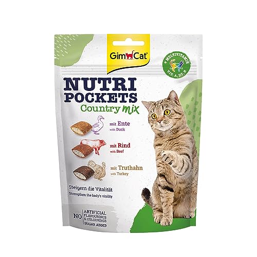Nutri Pockets Country Mix - Snack croustillant pour chats, avec une farce crémeuse et des ingrédients fonctionnels - 1 sachet (1 à 150 g)