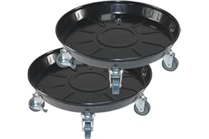 FLRISNTIG 2 Pack 16" Heavy Duty Plant Dolly with Wheels, 320lbs Metal Rolling Plant Stand with Casters, Round Wheeled Planter Caddy Roller Base Carry Potted Tree Flower Pot for Indoor Outdoor Garden, Black