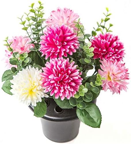 A1-Homes ARTIFICIAL PURPLE & CREAM MUM FLOWER ARRANGEMENT GRAVE POT - VASE INSERT MEMORIAL (Ivory Lilac Pink)