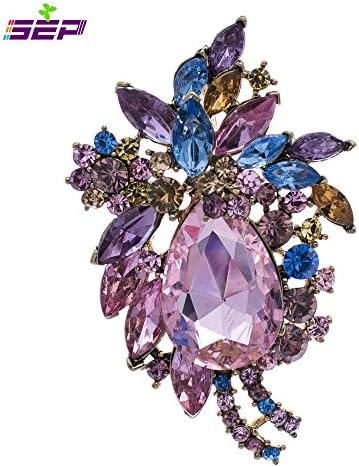 Flower Wedding Bouquet Brooch Women Crystals Jewelry Leaf Broaches Pins Birthday Gifts 4997 (Multicolor)