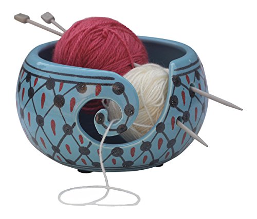 SALE 2018 - AB Handicrafts - Ceramic Blue Black Hand Painted Yarn Bowl for Yarn Storage / Crocheting & Stitching Accessories / Best Gifts for Men,Women and Seniors