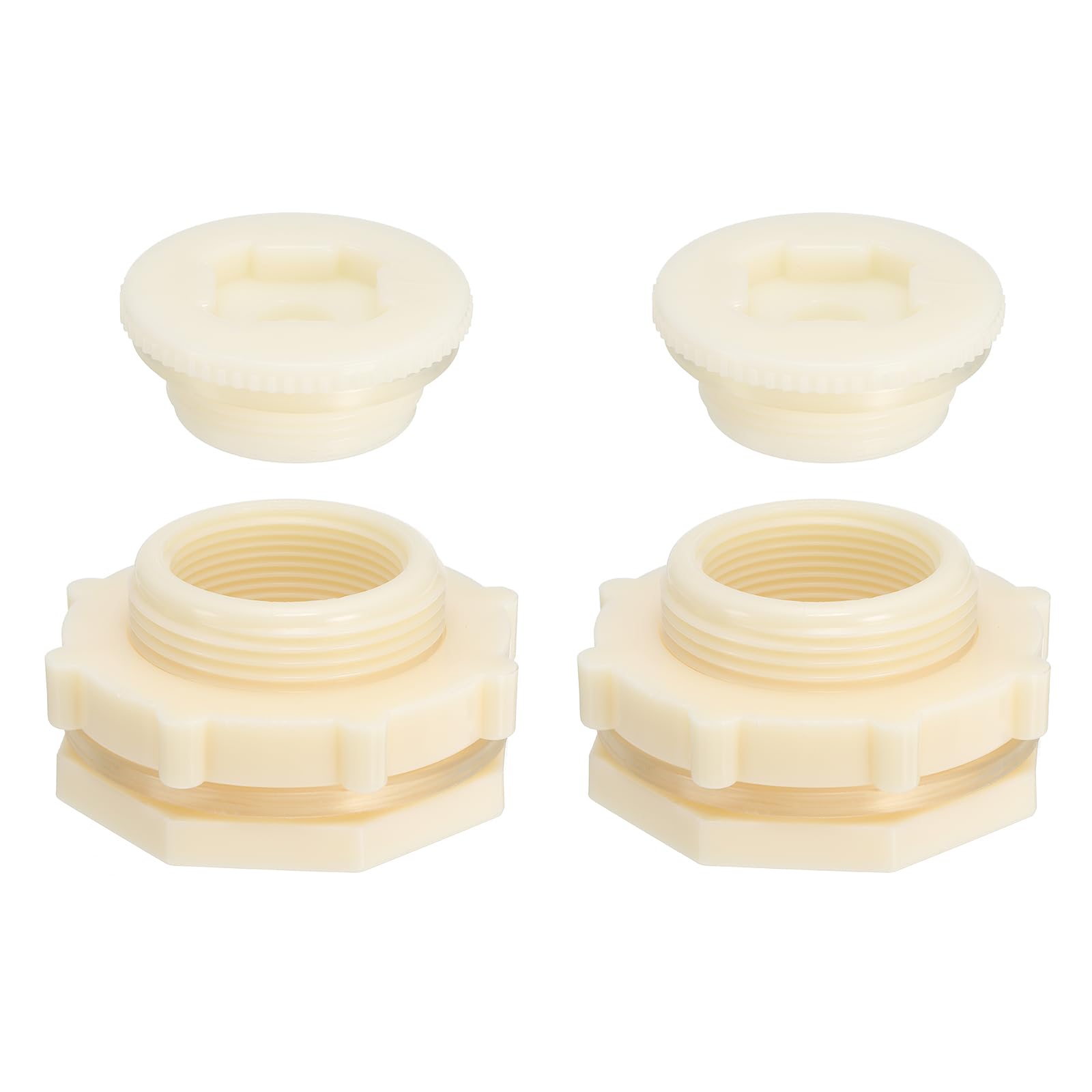 PATIKIL ABS Bulkhead Fitting G 1-1/2, 2 Pcs Double Threaded Bulkhead Water Tank Connector with PVC Seal Gasket for Rain Bucket, Sinks, Aquariums, White
