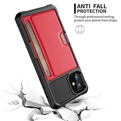 iPhone 11 2019 6.1 Case, Ranyi Slim Carbon Fiber Wallet Case with Credit Card Holder Slot Shock Absorbing Resilient TPU Rubber Defender Protective Case for Apple 2019 6.1 Inch iPhone 11 (red) - Thumbnail 2