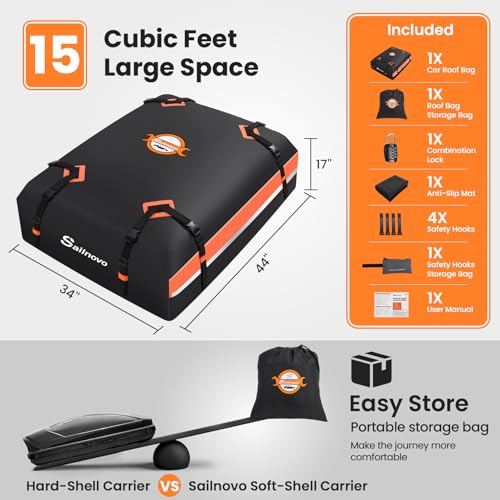 Sailnovo 425L 1000D PVC Waterproof Car Roof Box Car Roof Bag for Travel Weatherproof with Non-Slip Mat, 4 Door Hooks and Combination Padlock